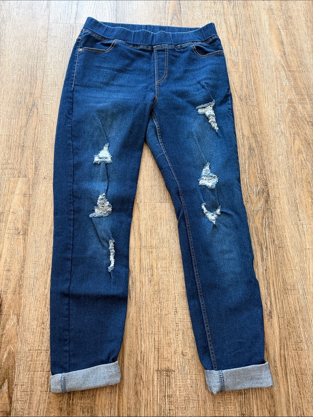 JVINI Dark Blue Ripped Boyfriend Jeans